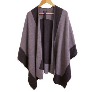 Eileen Fisher Oversized Gray & Black Wool Blend Poncho Cape